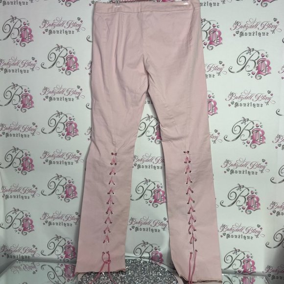 Versace jeans couture pink corset back lace up ribbon pants y2k rare iconic - Picture 2 of 16